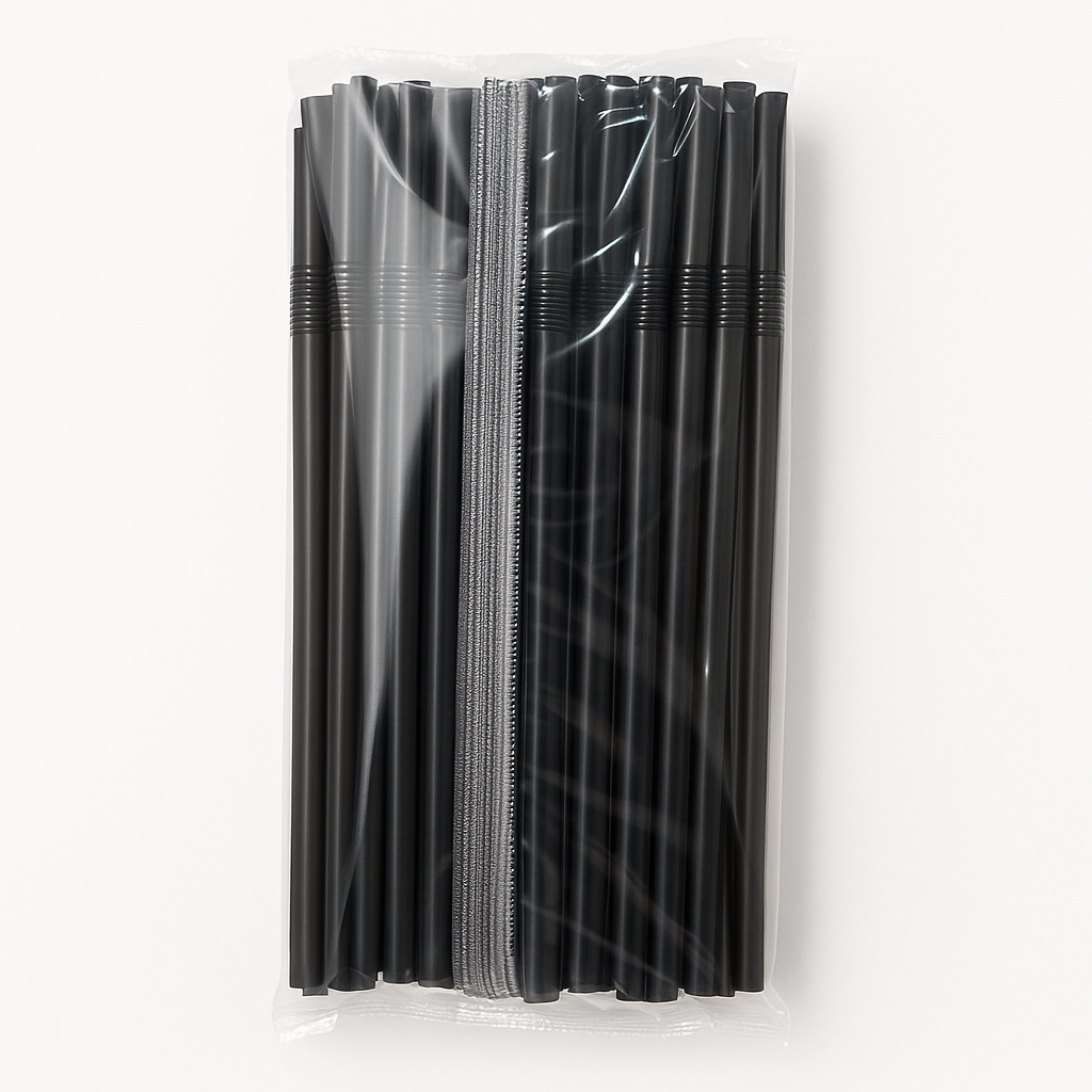 Genbrugelige Plasticsugerør - Sort (100 stk)
