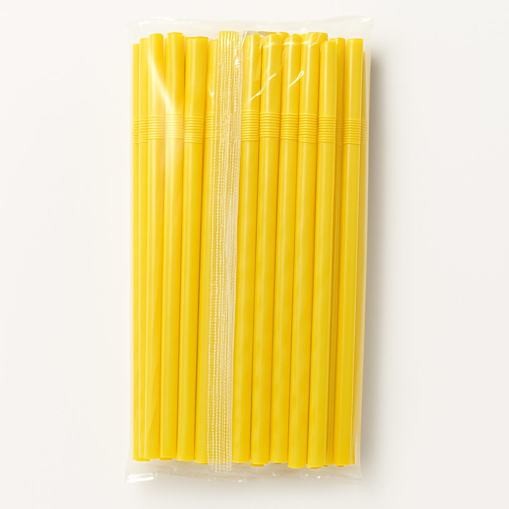 Genbrugelige Plasticsugerør - Gul (100 stk)