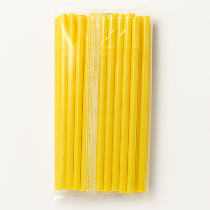 Genbrugelige Plasticsugerør - Gul (100 stk)